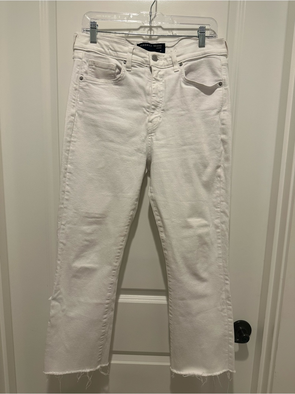 Veronica Beard White Carly Kick Flare High-Rise Cropped Jeans